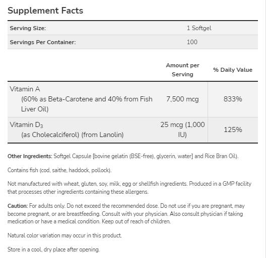 Ultra A & D-3 | Vitamin A 25.000 & Vitamin D 1000 IU - 100 gel kapsula