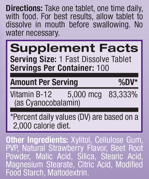 Vitamin B-12 5000mcg Fast Dissolve/100 tab.