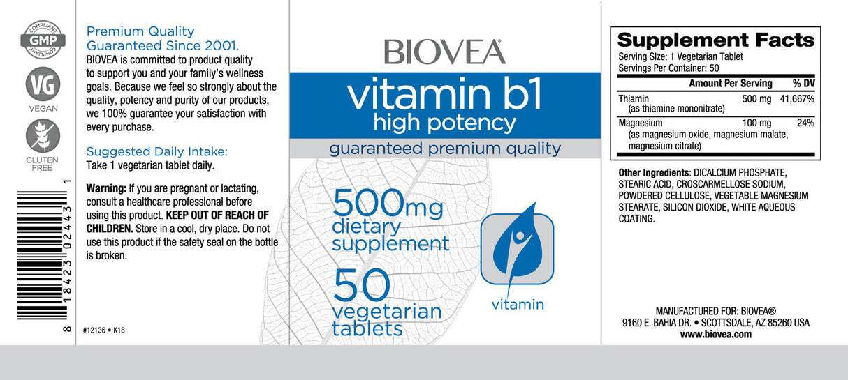 Vitamin B1 (visoka moć) 500 mg/50 tab