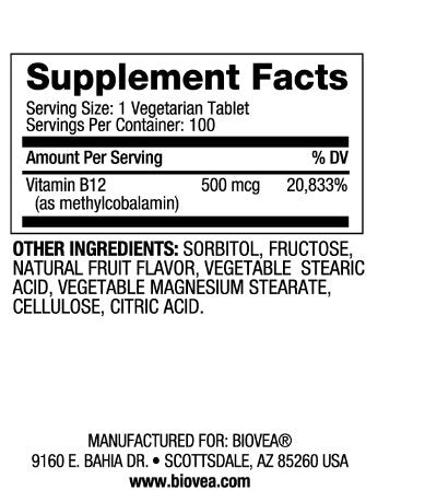 Vitamin B12 500 Methylcobalamin Fast Dissolve/100 tabs