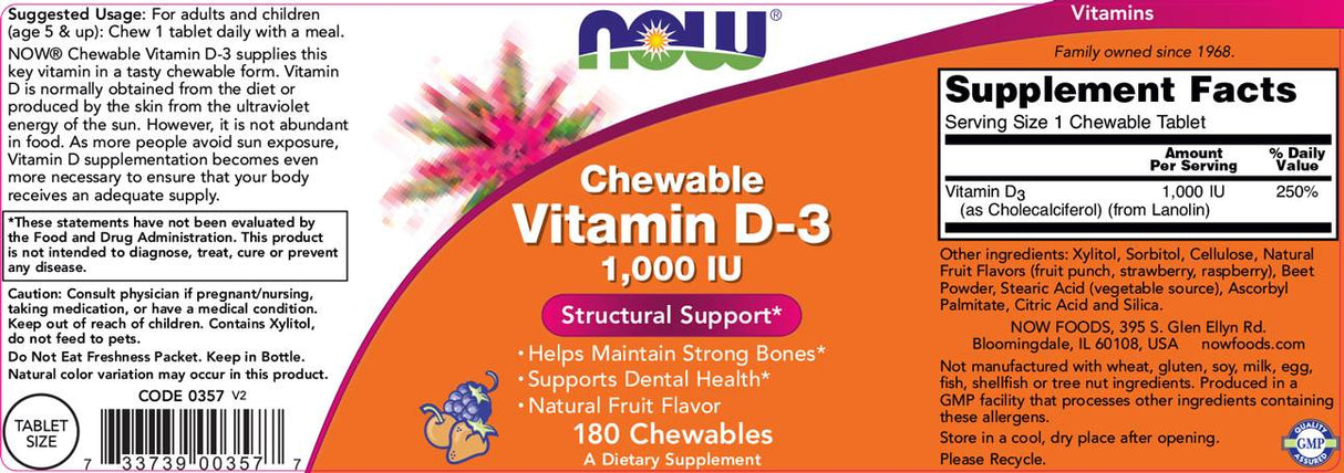 Vitamin D-3 1000 IU | Za žvakanje - 180 tableta za žvakanje