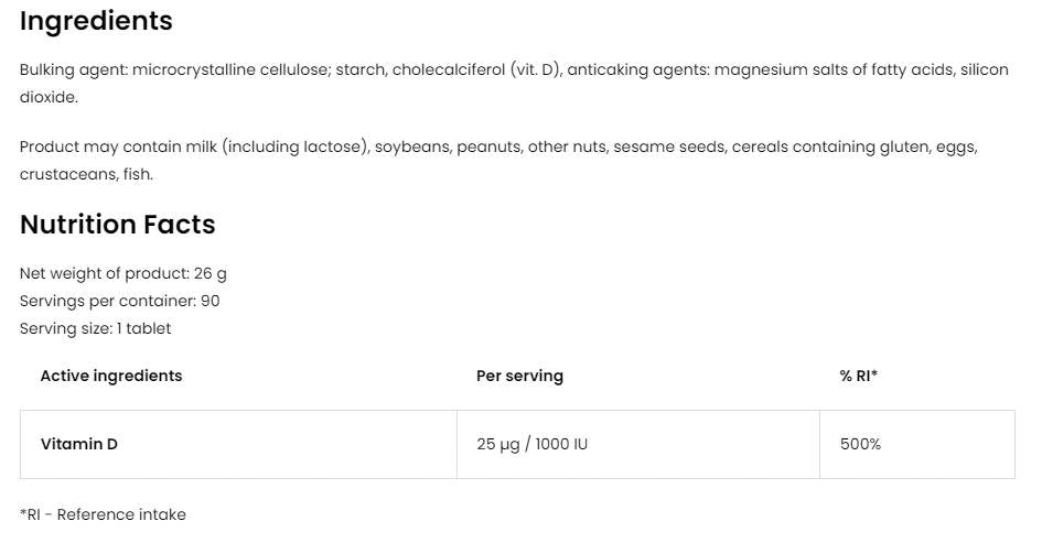 Vitamin D3 1000 IU 90 tableta