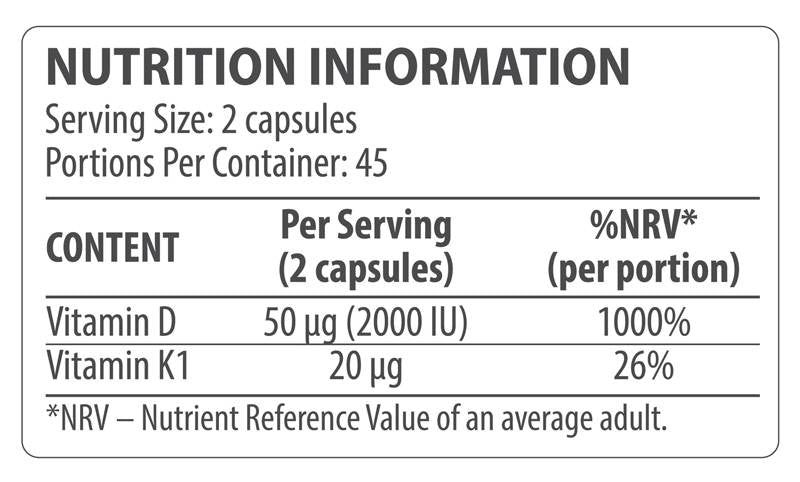 Vitamin D3 + K1 90 kapsula