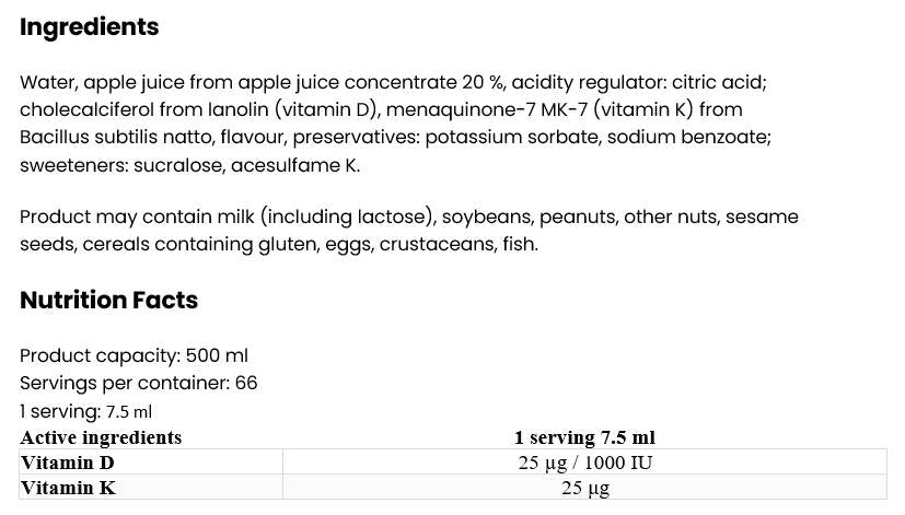 Vitamin D3 + K2 tekućina 500 ml
