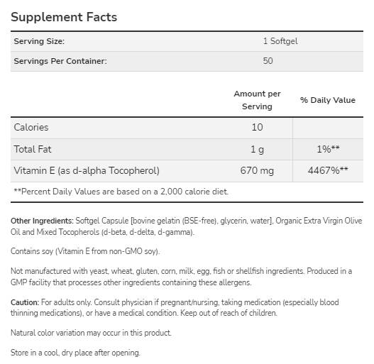 Vitamin E-1000 Natural - 50 gel kapsula