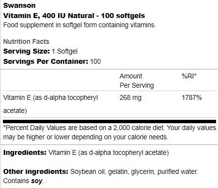 Vitamin E 400 IU Natural 100 gel kapsula