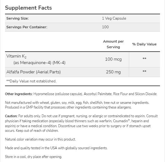 Vitamin K-2 100 mcg - 250 kapsula