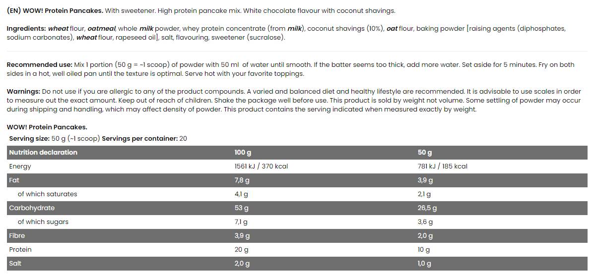 WOW! Proteinske palačinke | 20% proteina - bez dodanog šećera - 1000 grama