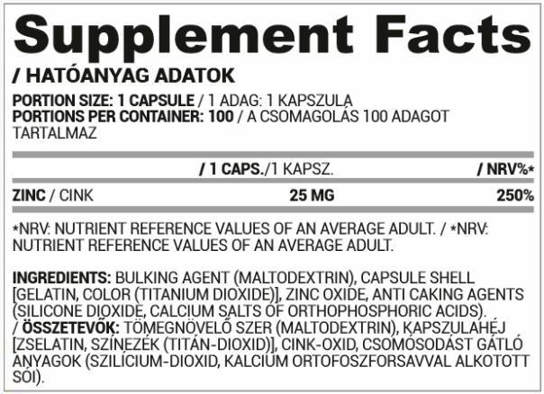 Cinkove kapice | 25 mg cinkovog oksida - 30 kapsula