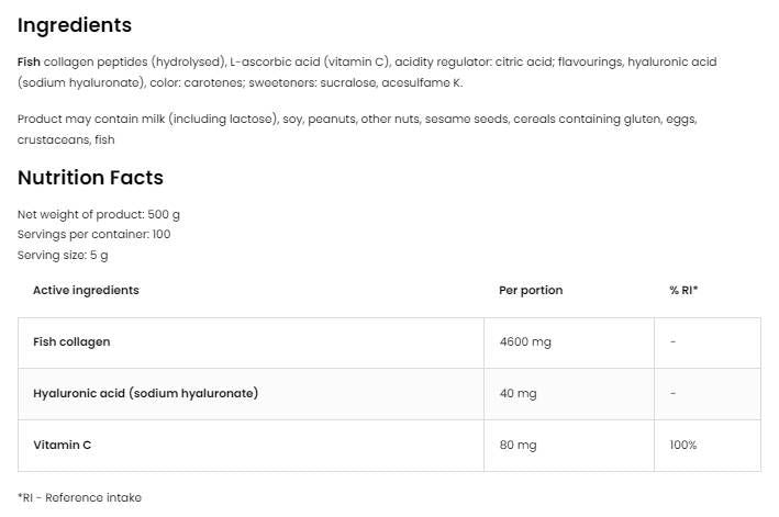 Morski kolagen i hijaluronska kiselina u prahu | s vitaminom C - 200 grama