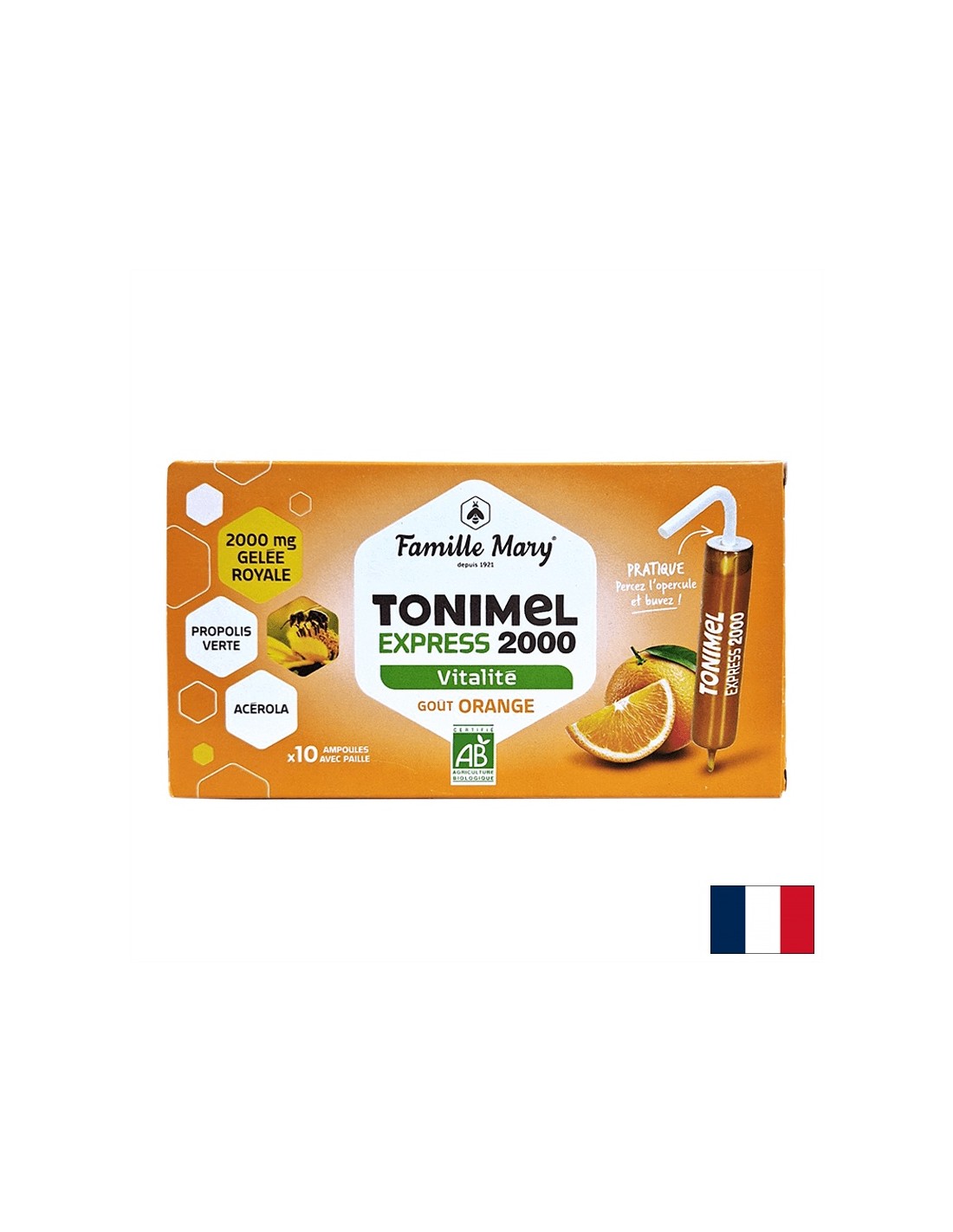 Ampoule za ton, energiju i imunitet (s kraljevskom želeom 2000 mg), bio, 10 ampula za piće, okus naranče