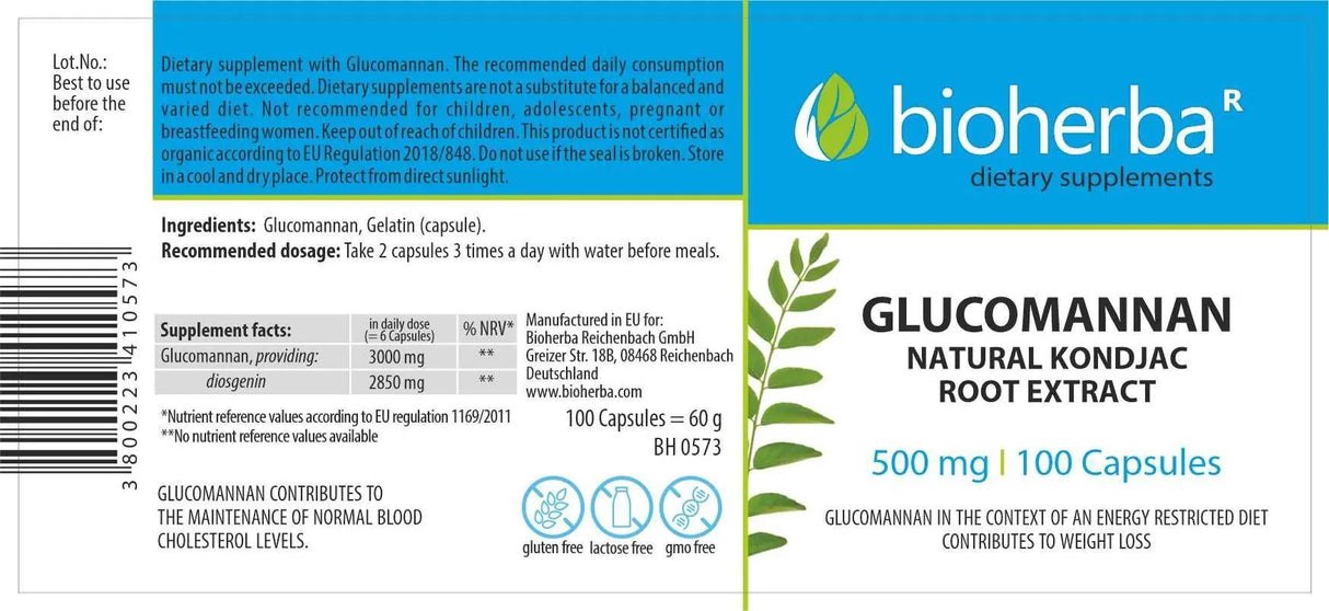 Glucomannan Natural Konjack ekstrakt korijena 560 mg - 100 kapsula