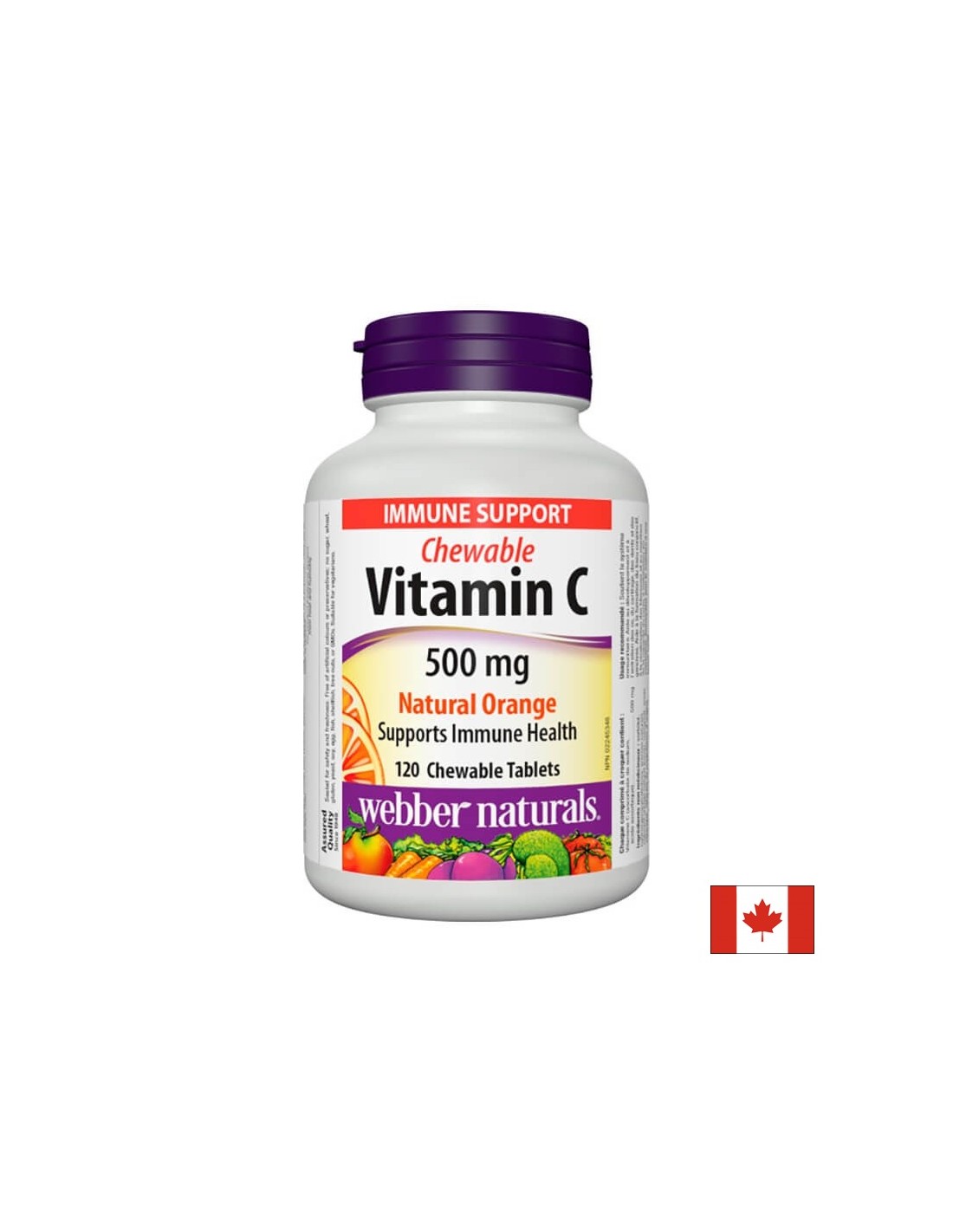 Vitamin C za žvakanje Natural Orange - Vitamin C 500 mg, 120 tableta za žvakanje s okusom naranče <tc>Webber Naturals</tc>