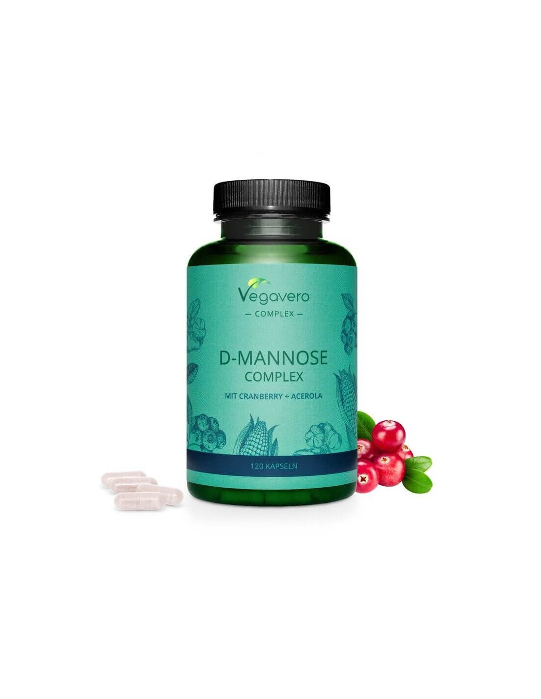 D-Mannose Complex mit Cranberry + Acerola/ Д-маноза комплекс с червена боровинка и ацерола, 120 капсули, 100% Vegan Vegavero - Feel You