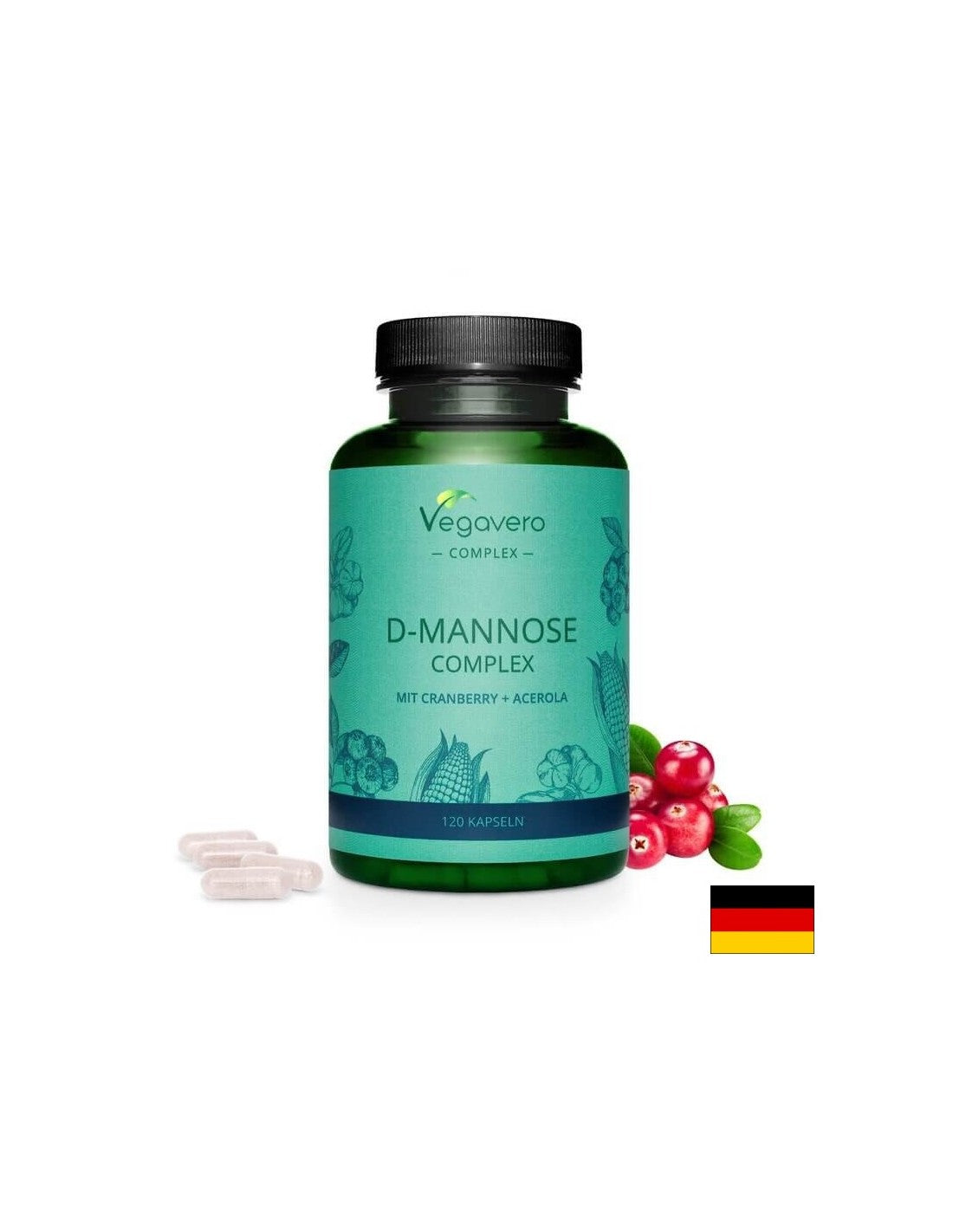 D-Mannose Complex mit Cranberry + Acerola/ D-manoza kompleks s brusnicom i acerolom, 120 kapsula, 100% veganski <tc>Vegavero</tc>