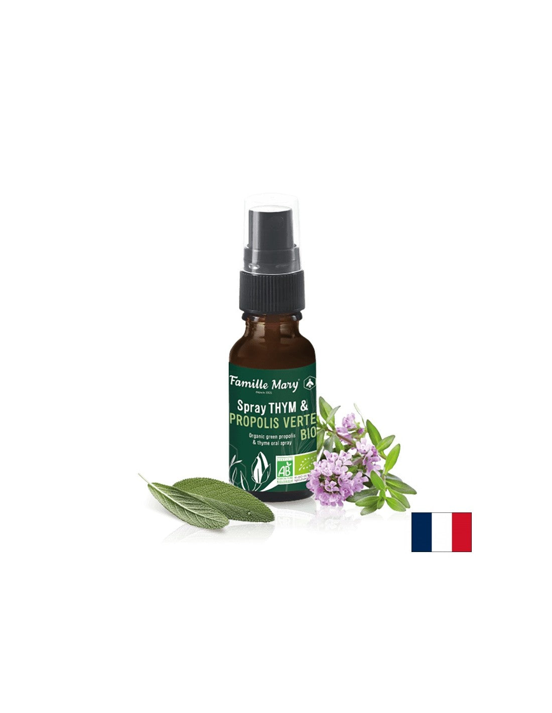 Spraj timijana i propolis Verte bio / grlo sprej s timijanom, zelenim propolisom i kaduljom, 20 ml Famille Mary