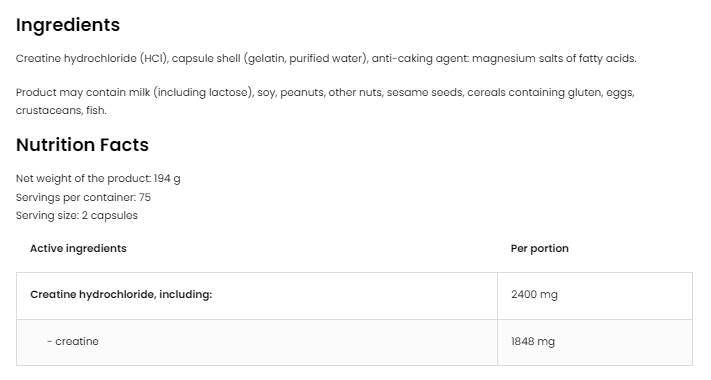 Kreatin HCl 2400 / kreatin hidroklorid - 150 kapsula