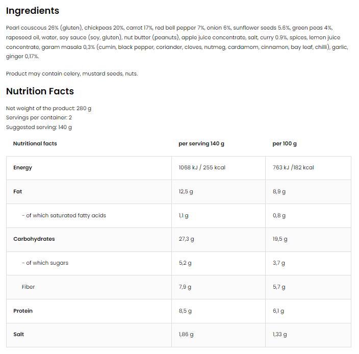 Vege jelo s biserom kuskusa i slanutak | Gotov obrok 280 grama