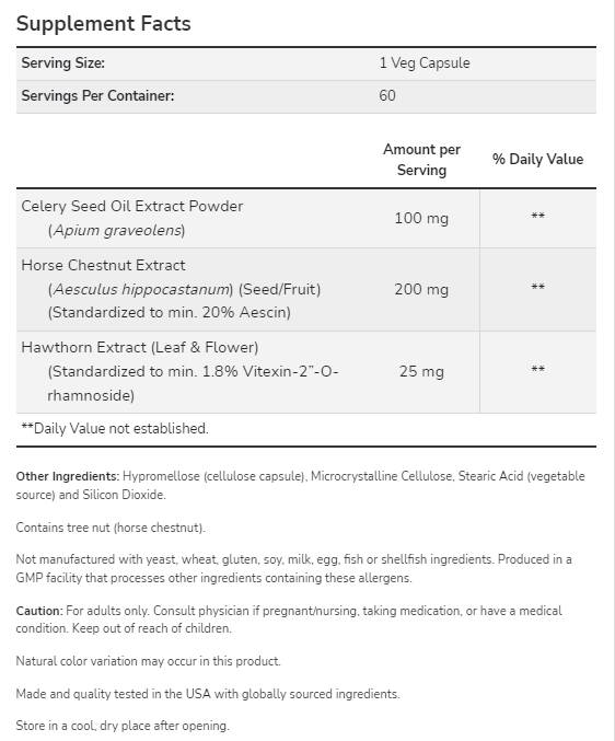 Ekstrakt sjemenki celera 100 mg | s konjskim kestenom i jastrebom - 60 kapsula