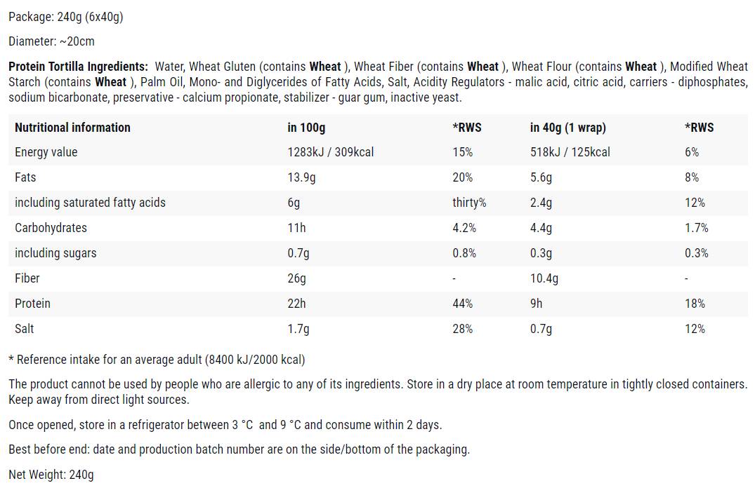 Proteinska tortilja | Slabo u ugljikohidrate s visokim proteinima ~ keto prijateljski omoti-6 x 40 (240) grama