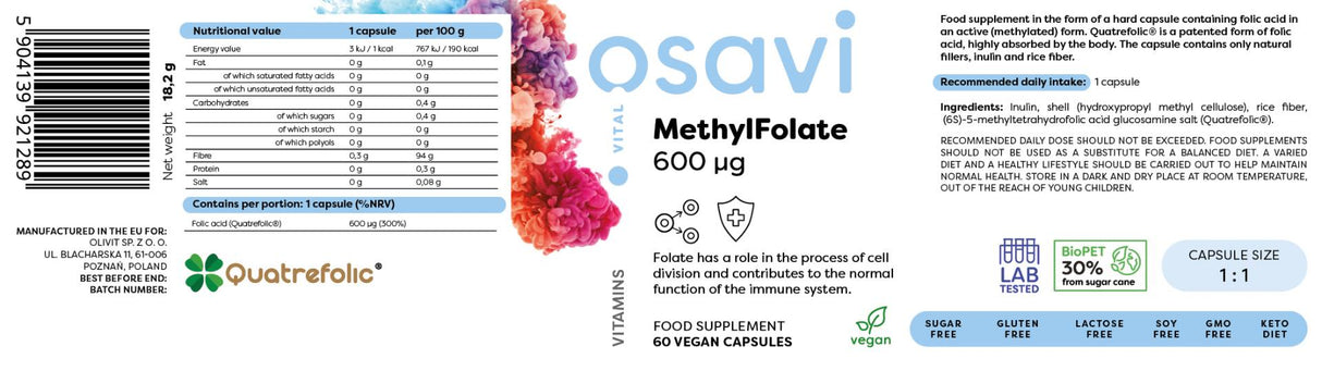 Metilfolat 600 mcg | s Quatrefolic® - 60 kapsula