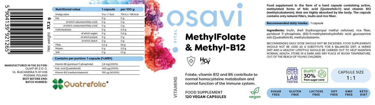 Metilfolat i metil-B12 | s Quatrefolic® - 120 kapsula