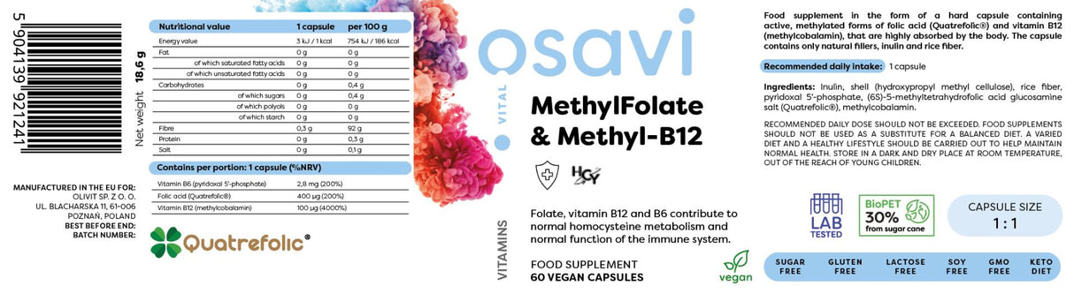 Metilfolat i metil-B12 | s Quatrefolic® - 60 kapsula