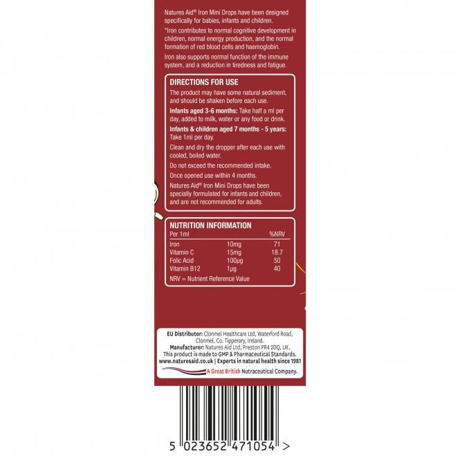 Željezo + vitamin C + vitamin B12 + folna kiselina kapi za djecu (Mini Drops Iron) 50 ml NaturesAid