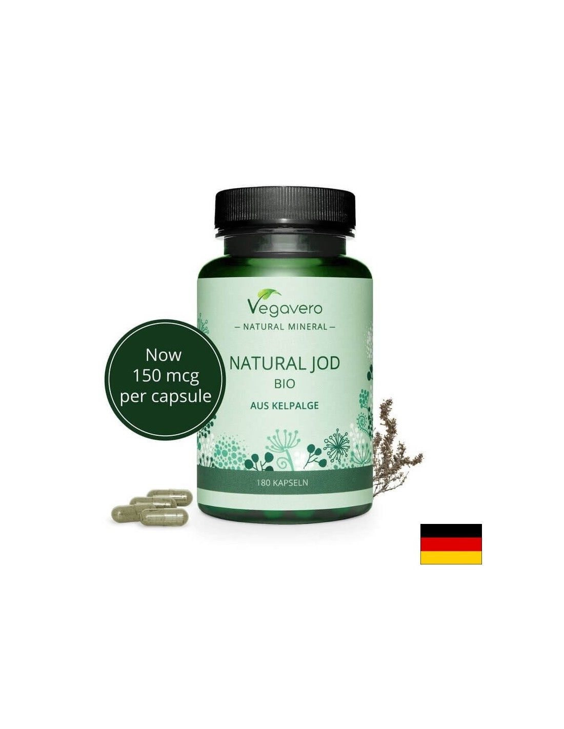Natural Jod Bio Aus Kelpalge/ Prirodni jod iz organskih algi, 180 kapsula, 100% veganski <tc>Vegavero</tc>