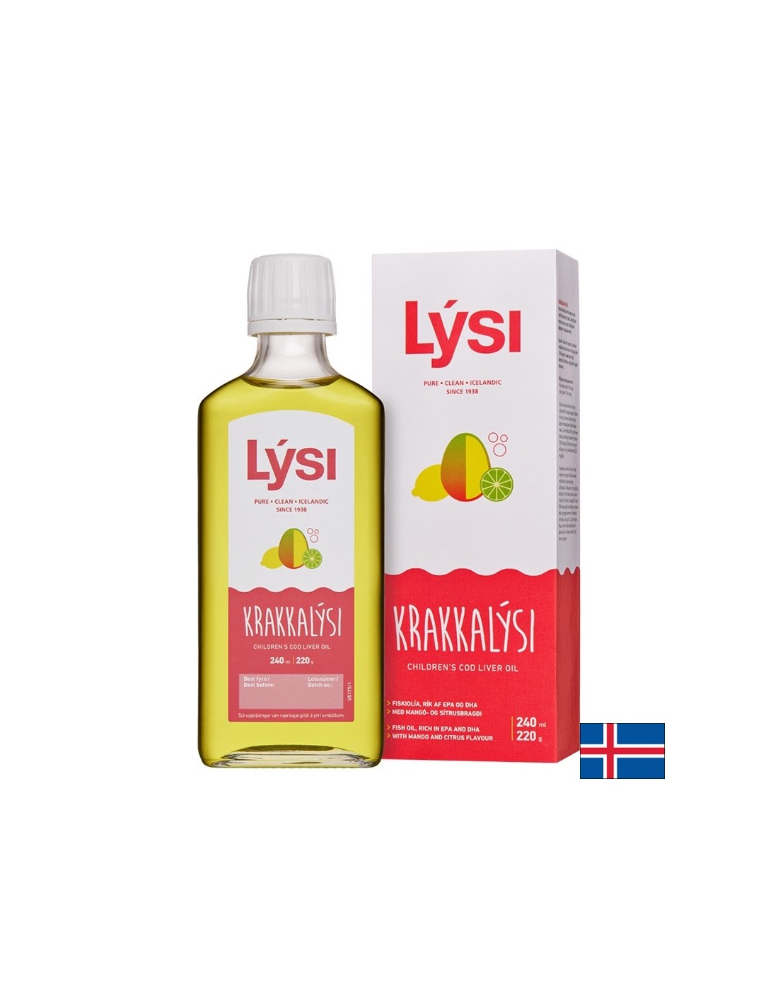 Omega-3 za djecu i odrasle 2390 mg (islandsko ulje jetre bakalara), 240 ml, s okusom manga i citrusa