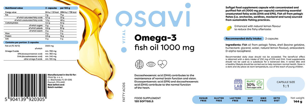 Omega 3 riblje ulje 1000 mg / limun okus - 120 gel kapsula