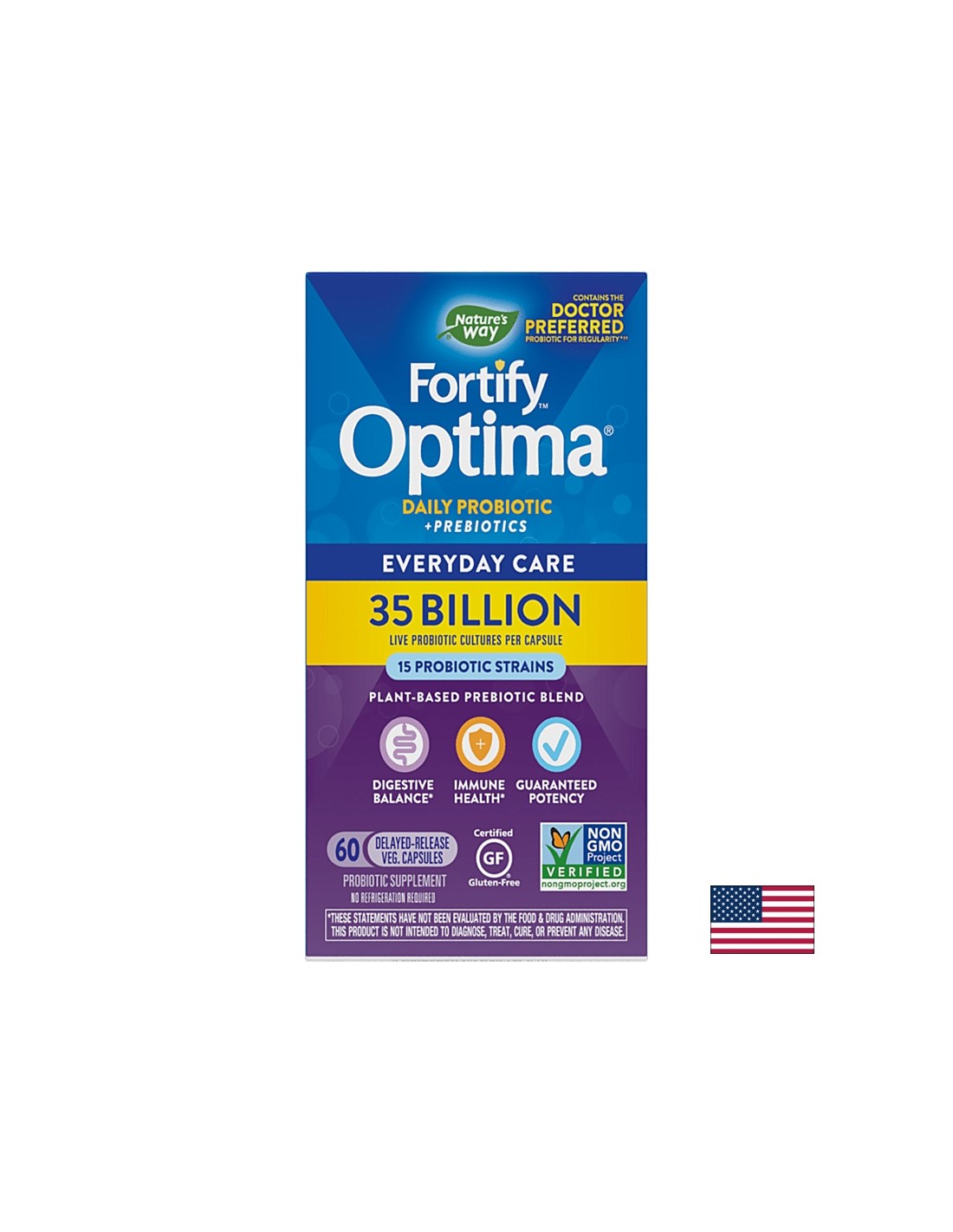Fortify ™ Optima® Daily Probiotic + Prebiotic - Utvrđivanje probiotika + prebiotika, 35 milijardi aktivnih probiotika, 60 kapsula priroda
