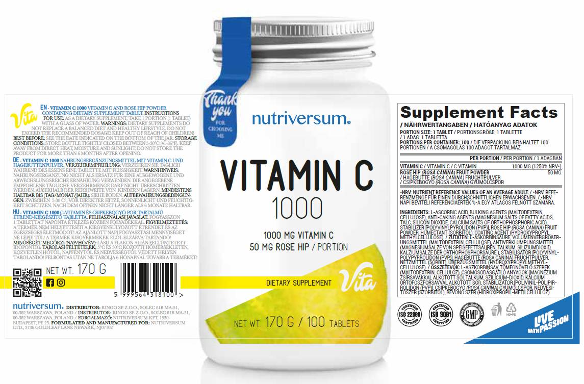 Vitamin C 1000 | s ružičastim kukovima - 100 tableta