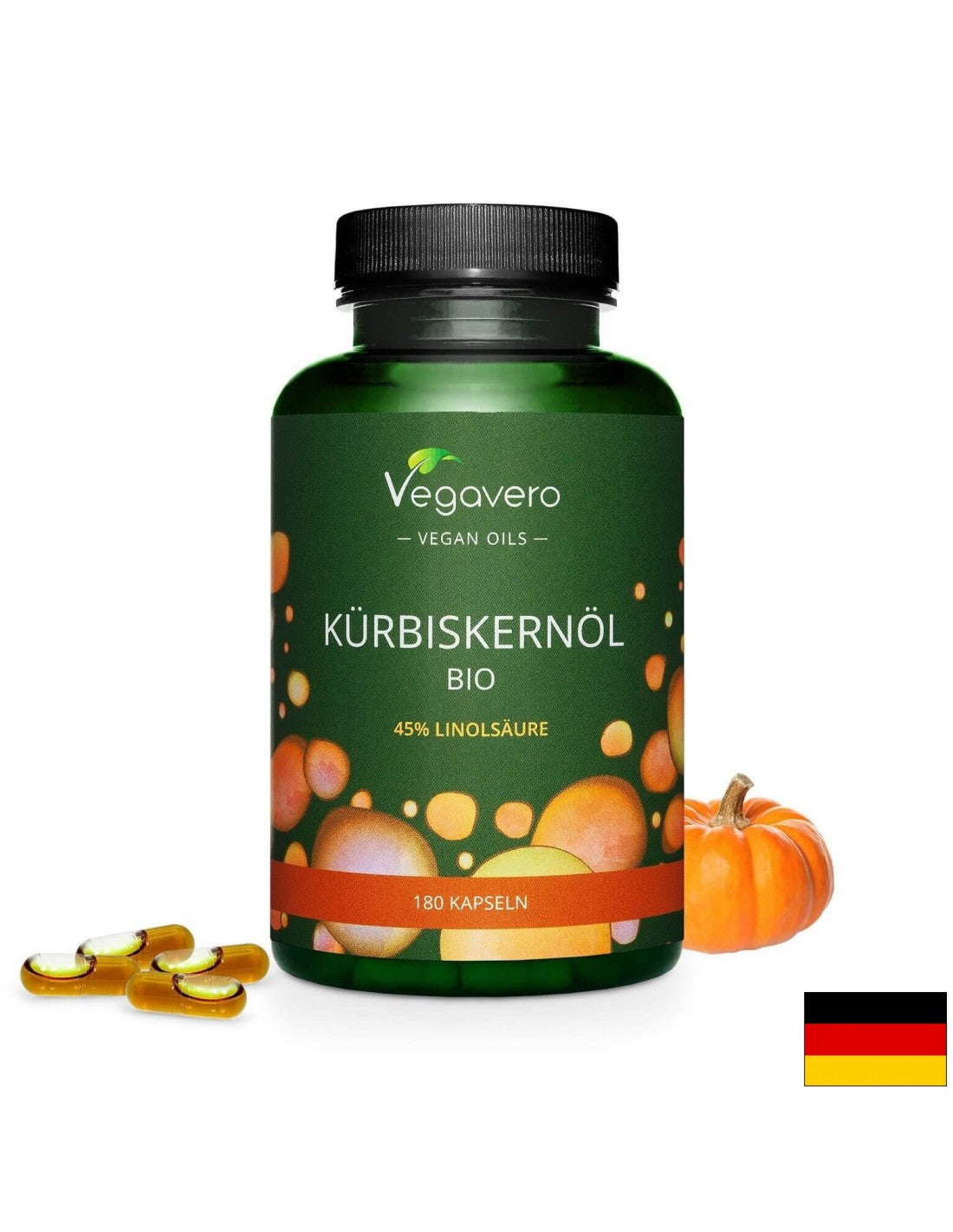 Kürbiskernöl Bio/ Organsko bučino ulje, 180 kapsula, 100% vegansko <tc>Vegavero</tc>