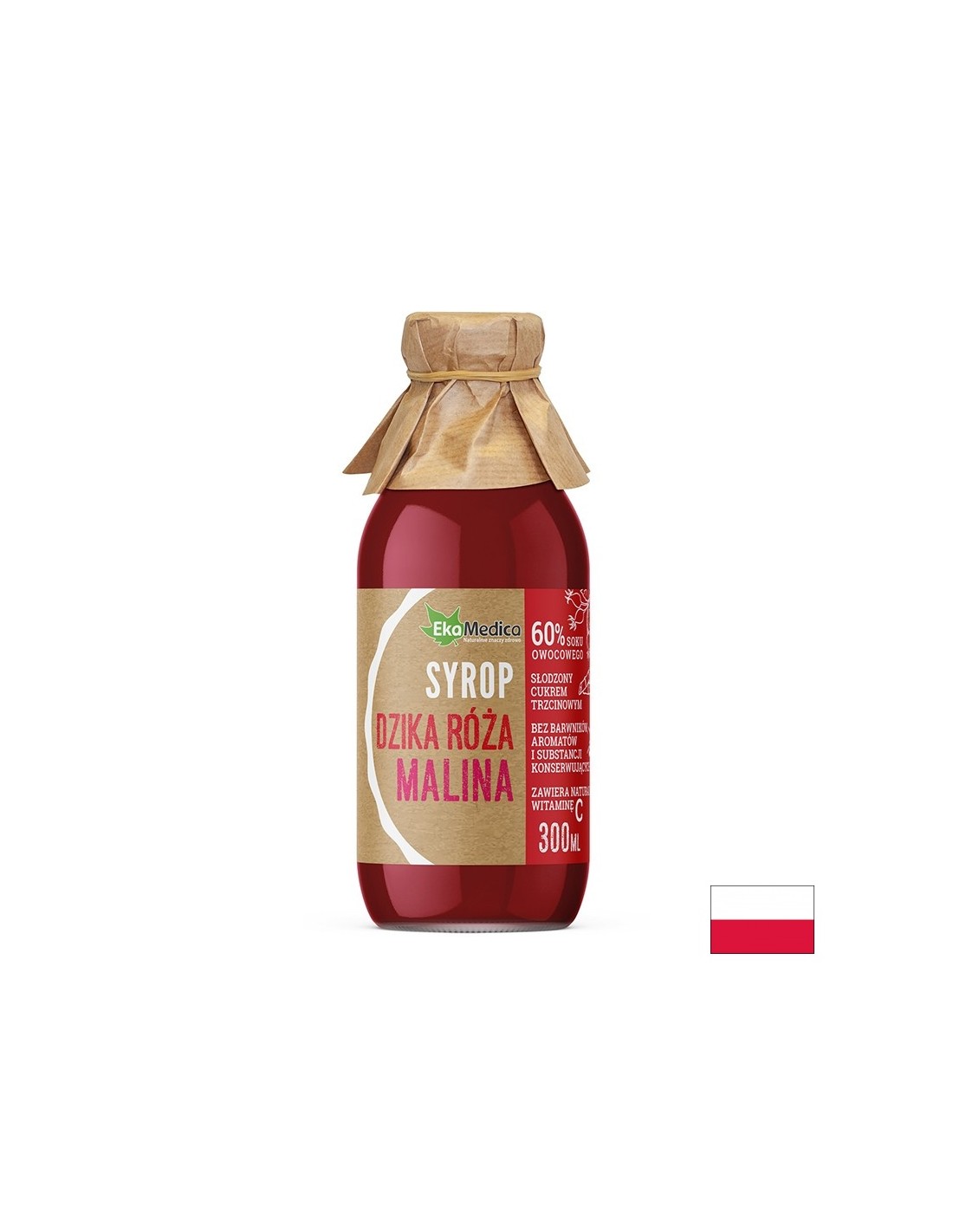 Rosehip i sirup od maline s prirodnim vitaminom C - imunitet i kardiovaskularno zdravlje, 300 ml, 8 ili 15 doza