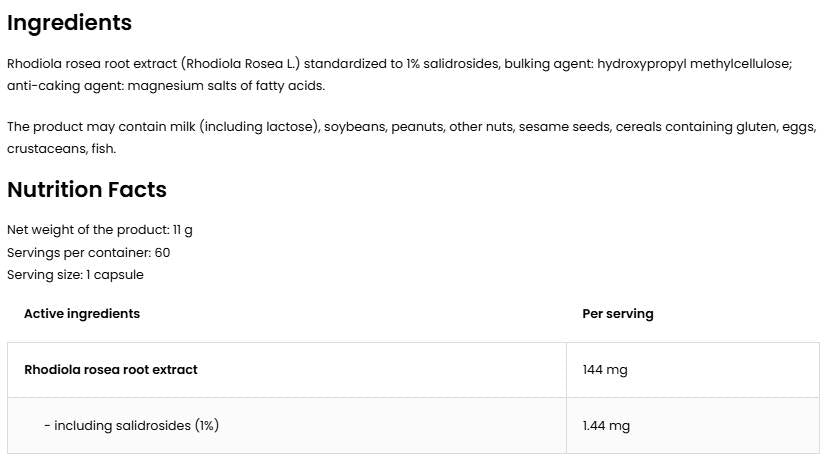 Rhodiola rosea 144 mg | Vege - 60 kapsula
