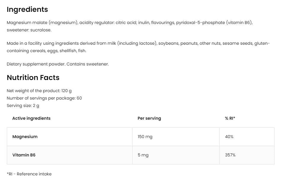 Magnezij malate u prahu 150 mg - 120 grama