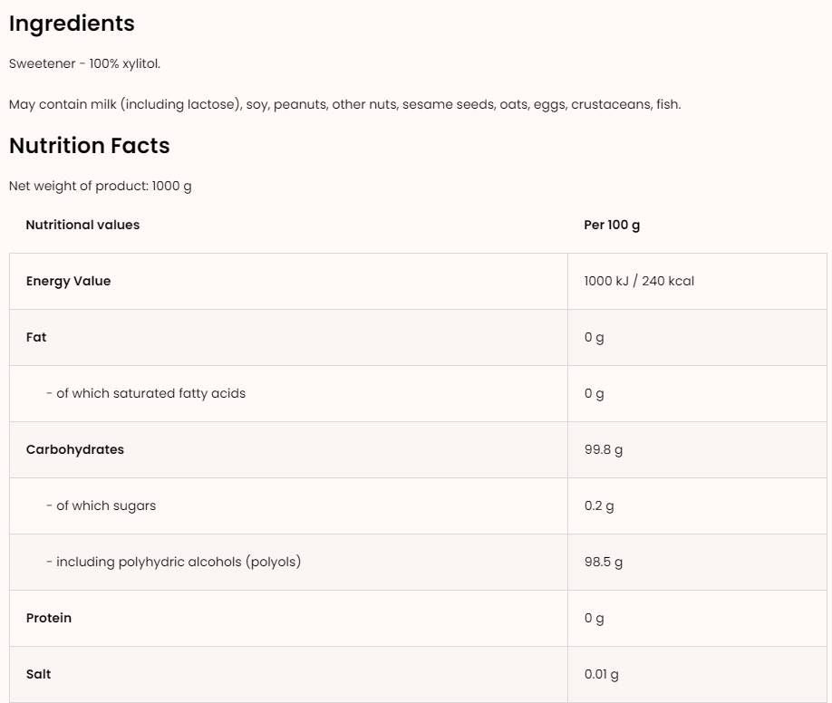 Ksilitol / zaslađivač bez šećera - 1000 GRAMA
