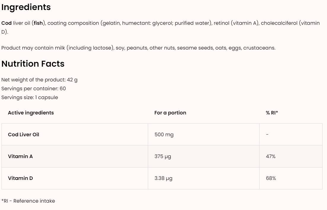 Ulje jetre bakalara 500 mg 60 gel kapsula