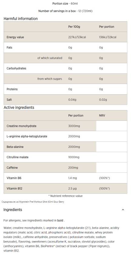 Shot prije vježbanja 60 ml
