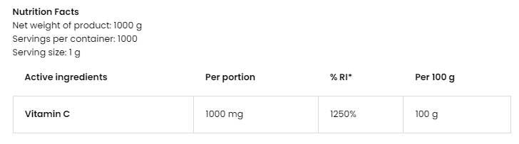 100% vitamin C prah - 1000 grama