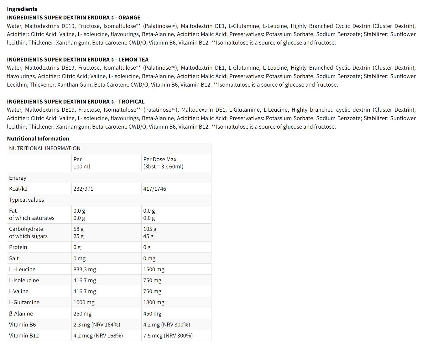 SUPER DEXTRIN ENDURA | Dextrin, Beta-Alanine & BCAA Gels - 15 x 60 мл - Feel You