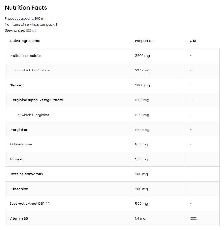 Pump Nitro Shot | Prije vježbanja - 100 ml