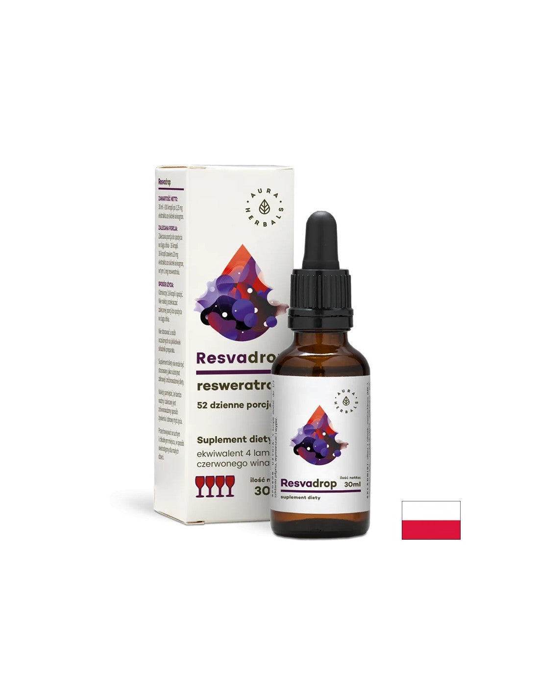 In support of blood vessels and the heart - Resveratrol, 30 ml drops Aura Herbals - Nutra Best Europe