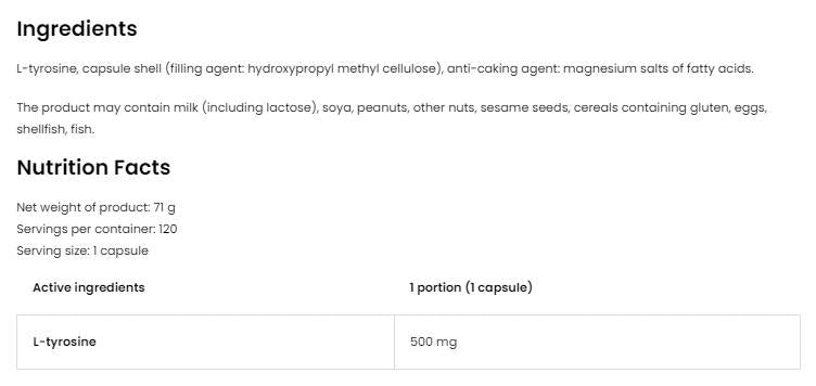 L-tirozin 500 mg 120 kapsula