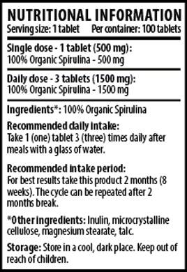 100% organska spirulina - 100 tableta