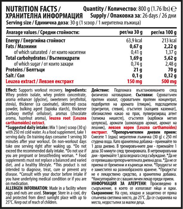 Matrica 100% izolata proteina sirutke s Levzeom | Čokolada i lješnjak - 800 grama