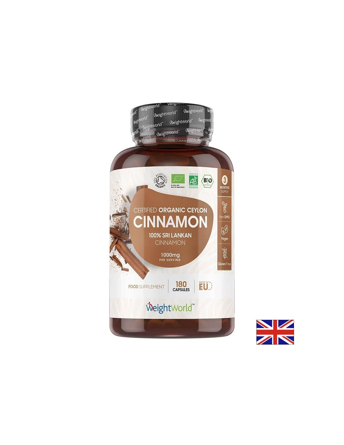 Težina & Kontrola šećera u krvi - cejlonski cimet (organski), 1000 mg x 180 kapsula Weight Worl