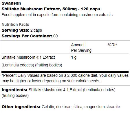 Ekstrakt gljiva Shiitake 500 mg 120 kapsula
