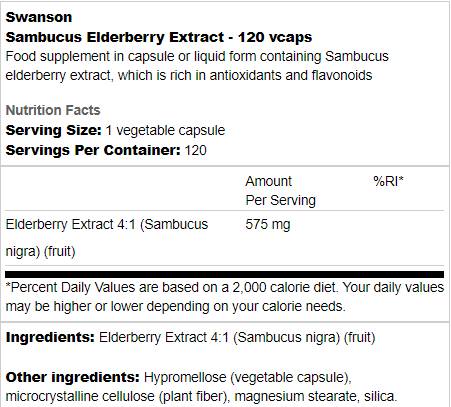 Sambucus Extract Olderberry Extract 575 mg 120 kapsula